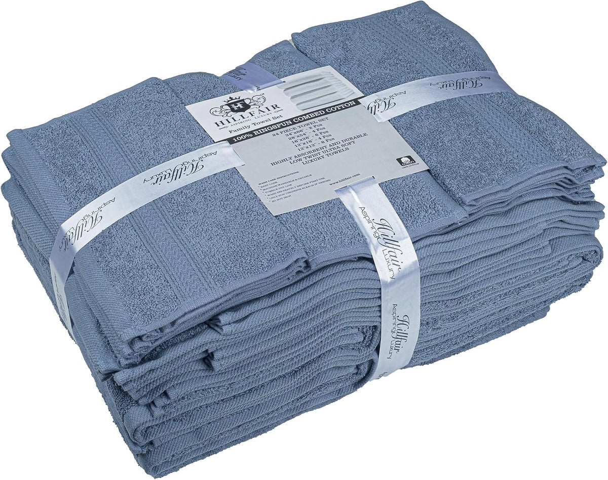 24 Piece Bath Towels Set - 100% Cotton 24 PC Bulk Pack Hotel Spa Towel Set- 2 XXL Oversized Big Towels, 4 Bath