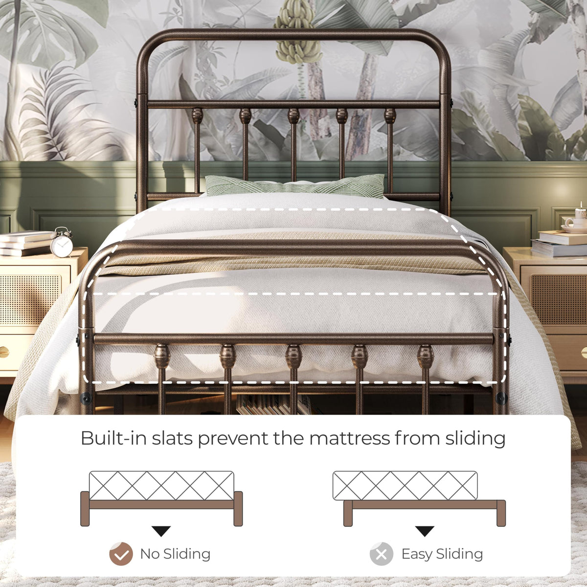 2 Pcs Bed Frame with Headboard, Victorian Vintage Bronze