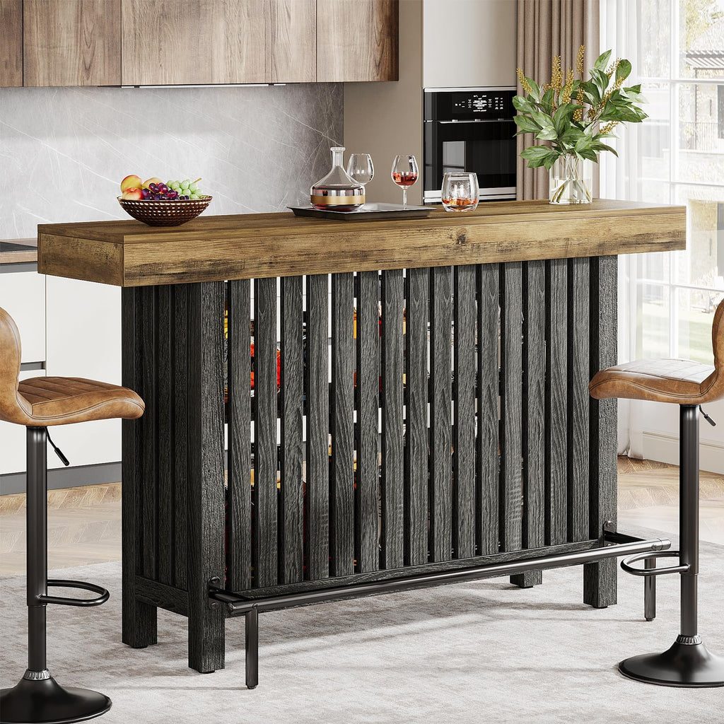 63" Large Bar Table, 2-Tier Counter Height Table with Footrest