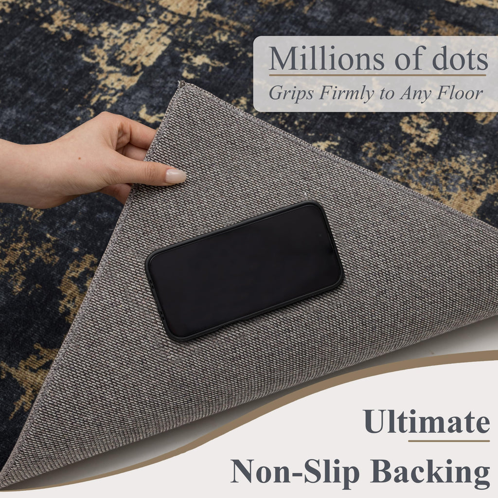Runner Rug, Modern Abstract Hallway Carpet, Black & Gold