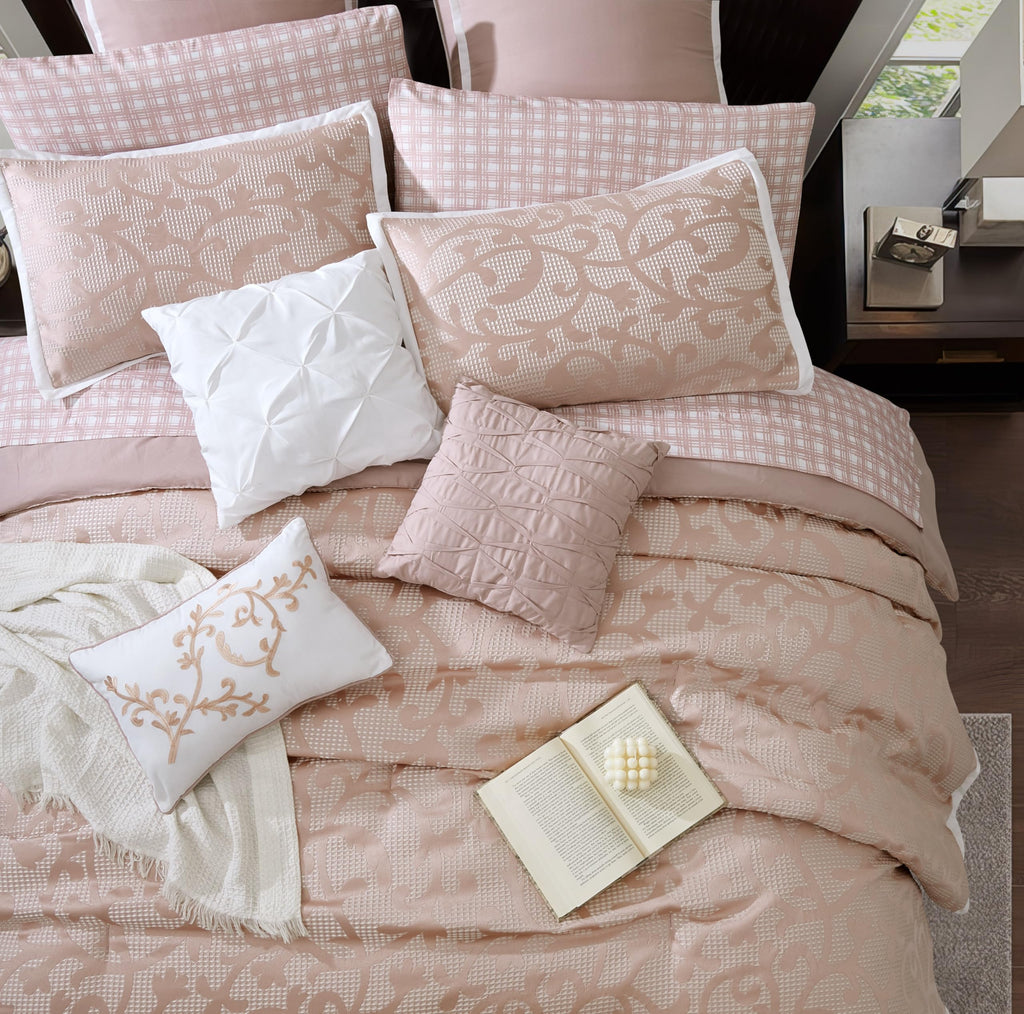 Blush Paisley Comforter Set Queen Size, 14 Piece, Jacquard Bedding Sets & Collections, 1 Flat Sheet, 1 Fitted Sheet