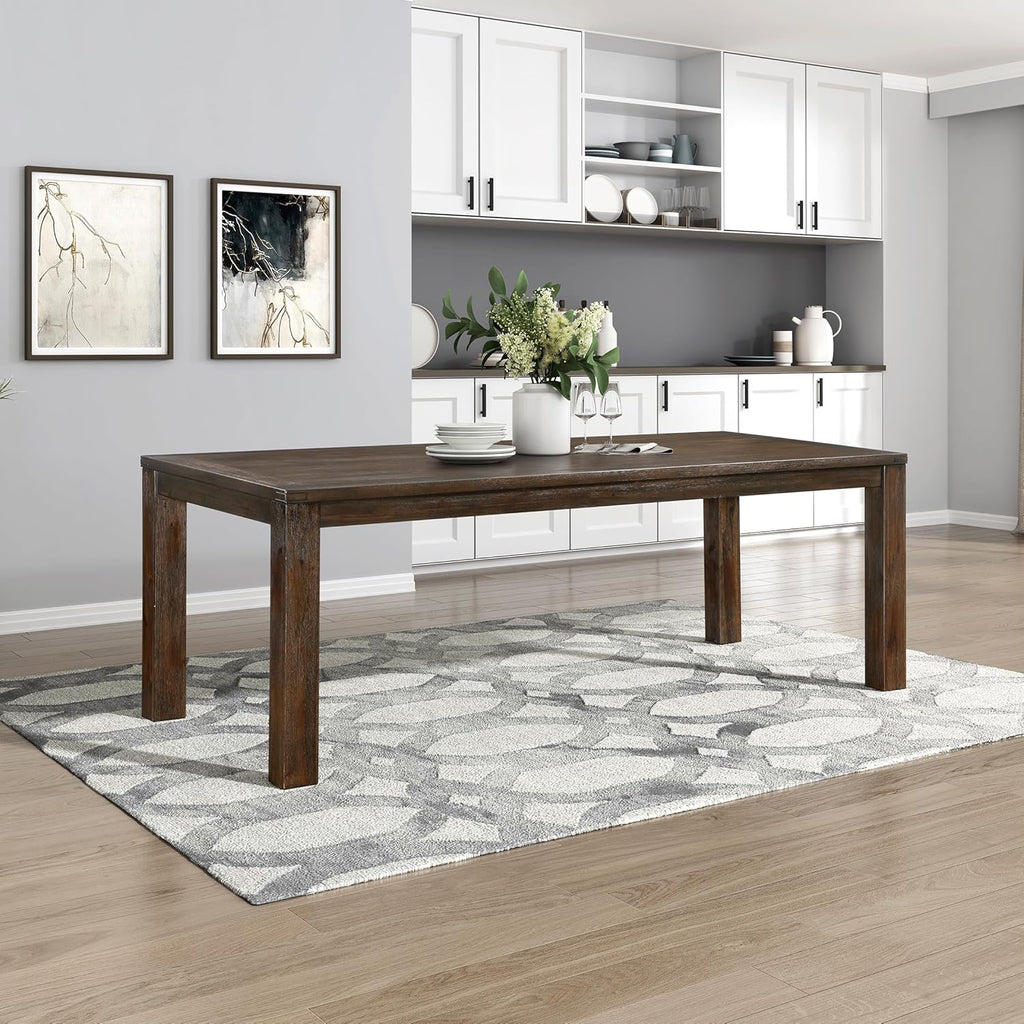 79" Dining Table for 8, Modern Rectangular Dining Room Table, Solid Acacia Wood Dining Table, Modern Wood Table with Solid Wood Leg for Kitchen/Dining/Living Room, Easy Assembly, Dark Brown