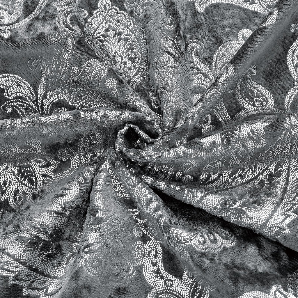 Metallic Print Comforter Set, Distressed Velvet Face with Metallic Foil Print and Brushed Solid Microfiber Reverse