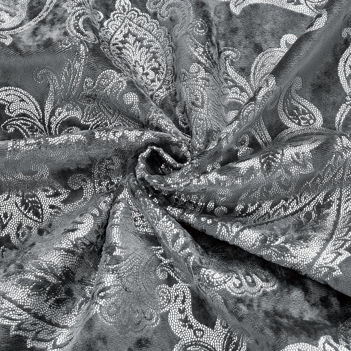Metallic Print Comforter Set, Distressed Velvet Face with Metallic Foil Print and Brushed Solid Microfiber Reverse