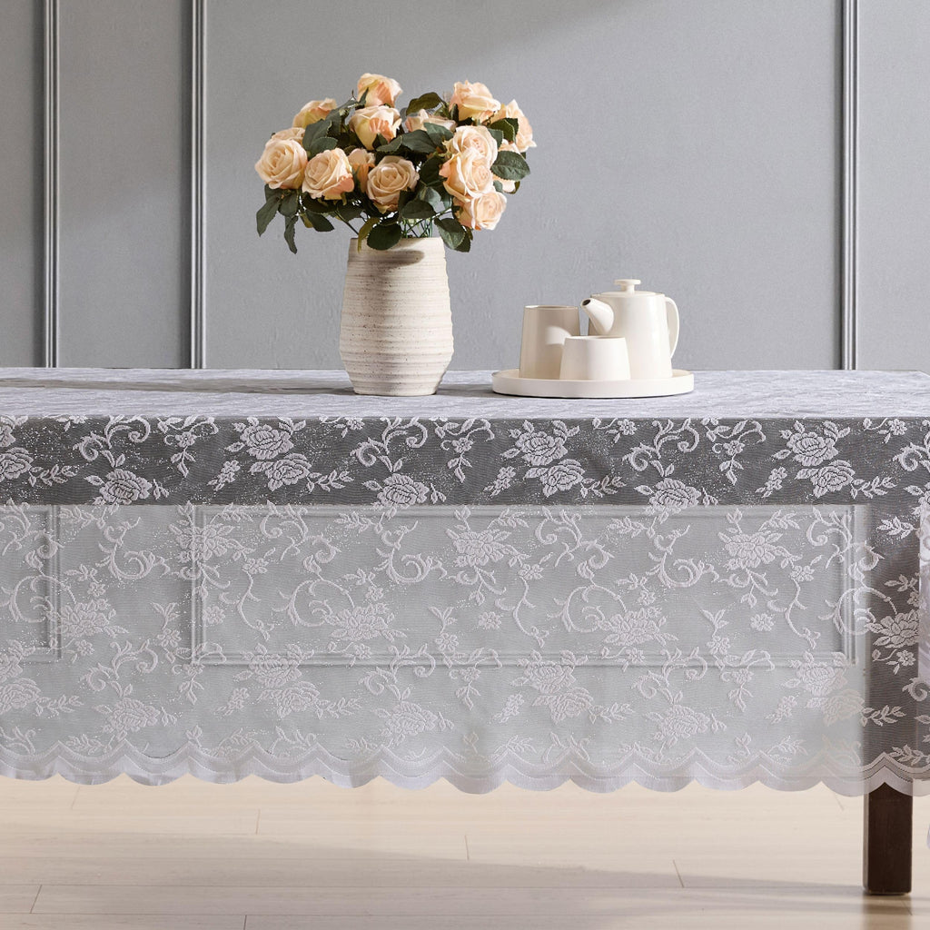 Harper Floral Lace Tablecloth, Round, 70 Inch Round, White