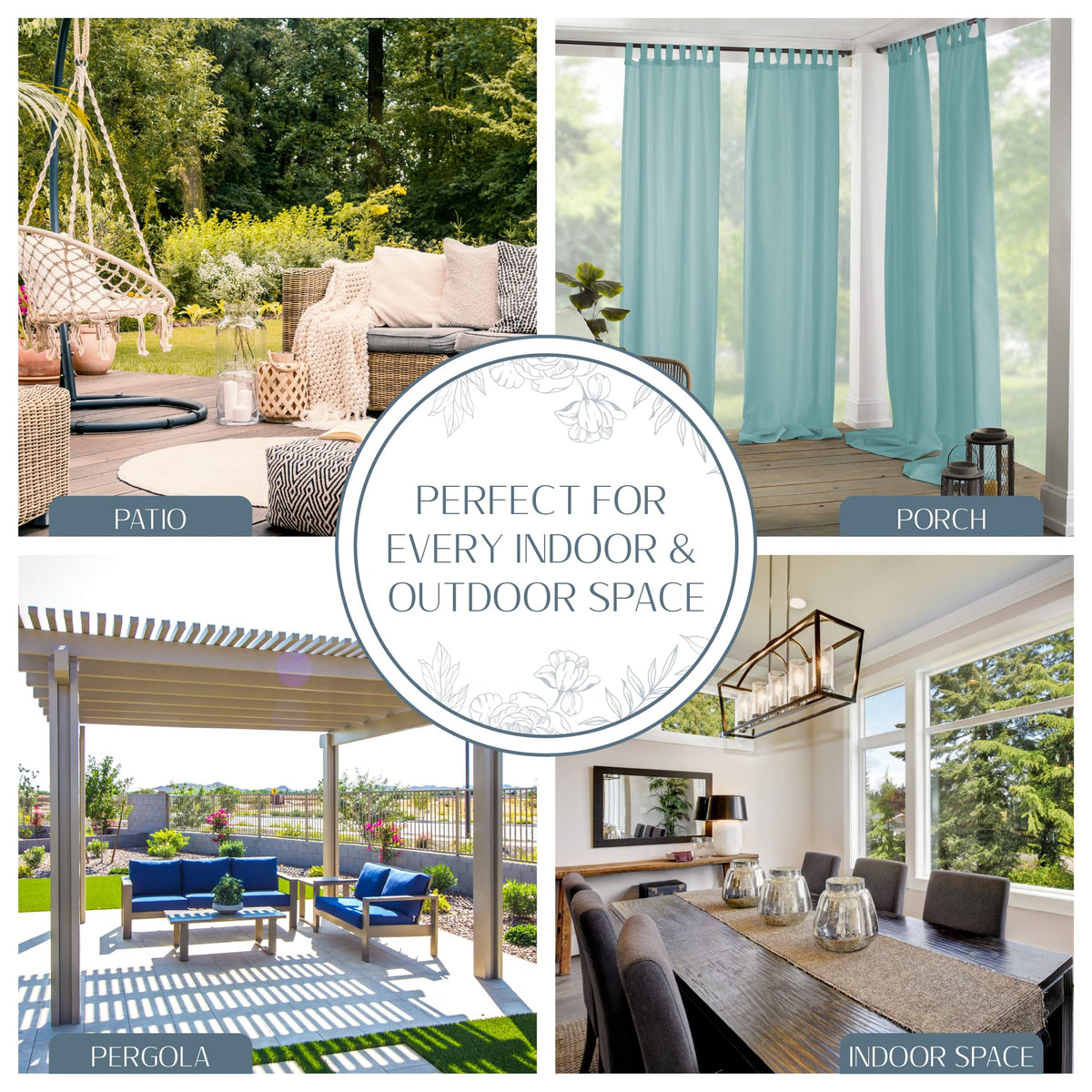 Matine Solid Tab Top Indoor/Outdoor Window Curtain, Mineral - 52" W x 108" L