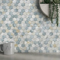Peel and Stick Backsplash Hexagon Marble Tiles Blue Green 10pcs
