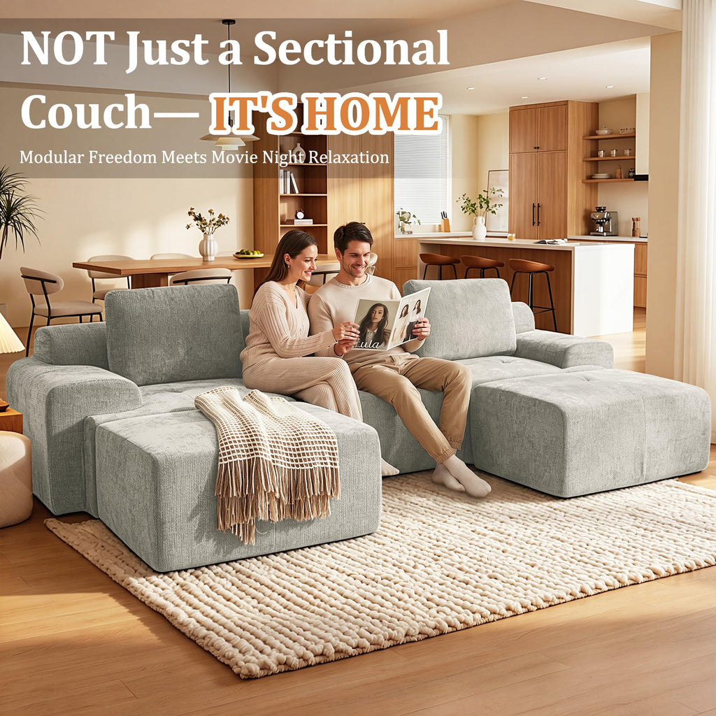 122" Oversized Boneless Couch, Comfort Cloud Sectional Couches, Modular Sofa High Back & Extra Deep Seat, No
