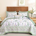 Floral Quilt Set, 3 Pcs Green Bedspreads Coverlet Set