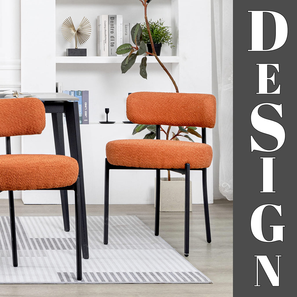 Boucle Set of 2, Upholstered Dining Room Chairs Orange