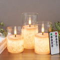 Ice Crystal Real Wax Glass Flameless Candles with Remote & Timer, Battery Operated Candles with Warm Flickering