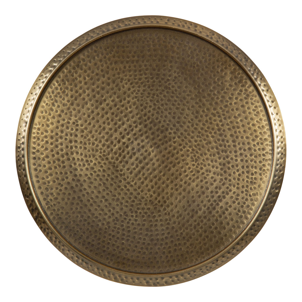 Inspired Saarinen Style Sanzo Modern Round Pedestal Side Table, 15 x 15 x 24, Gold, Decorative with Hammered Tabletop for Use as a Bedroom