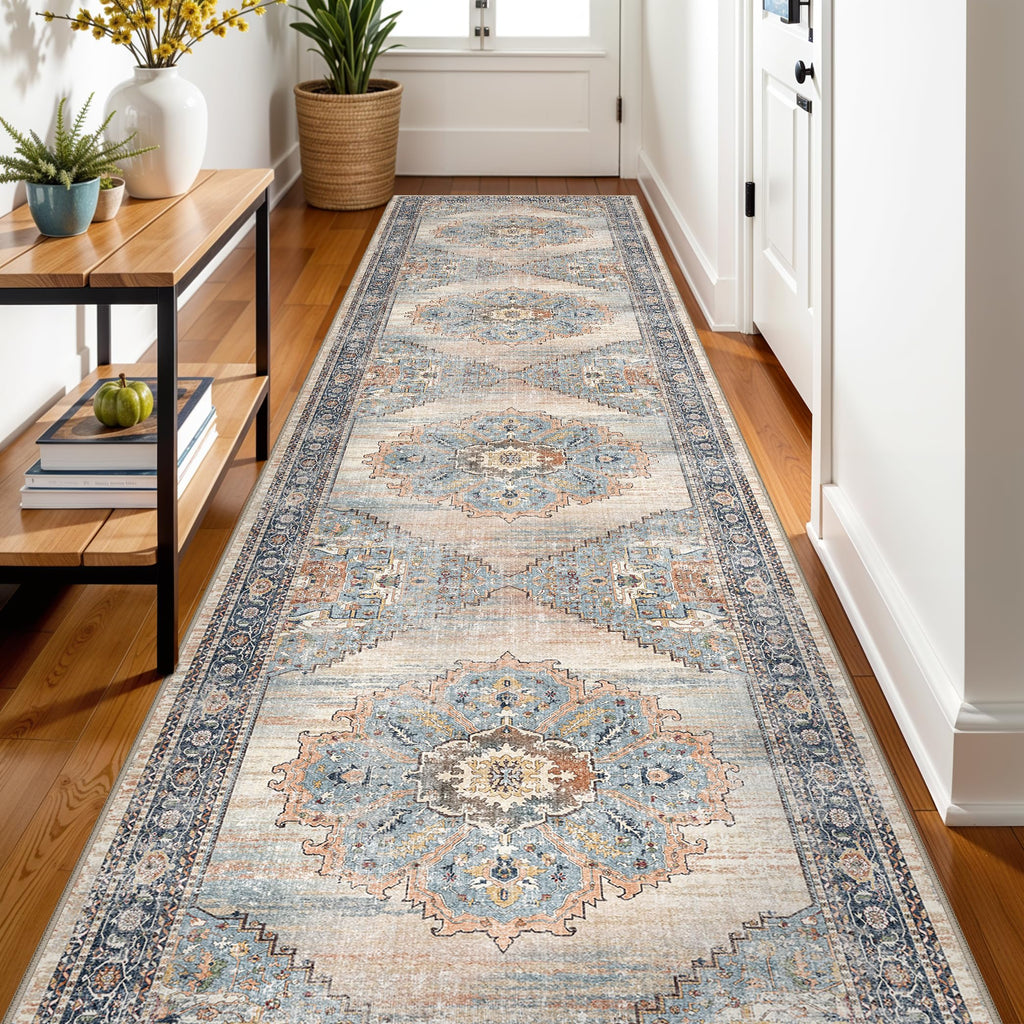 3x12 ft Non Slip Hallway Runner Rug - Long Washable Stain Resistant Low Pile Thin Carpet Runners Entryway Bathroom