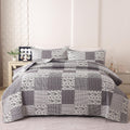 3Pcs Quilt Set, Floral Prints and Stripes with Patchwork Pattern
