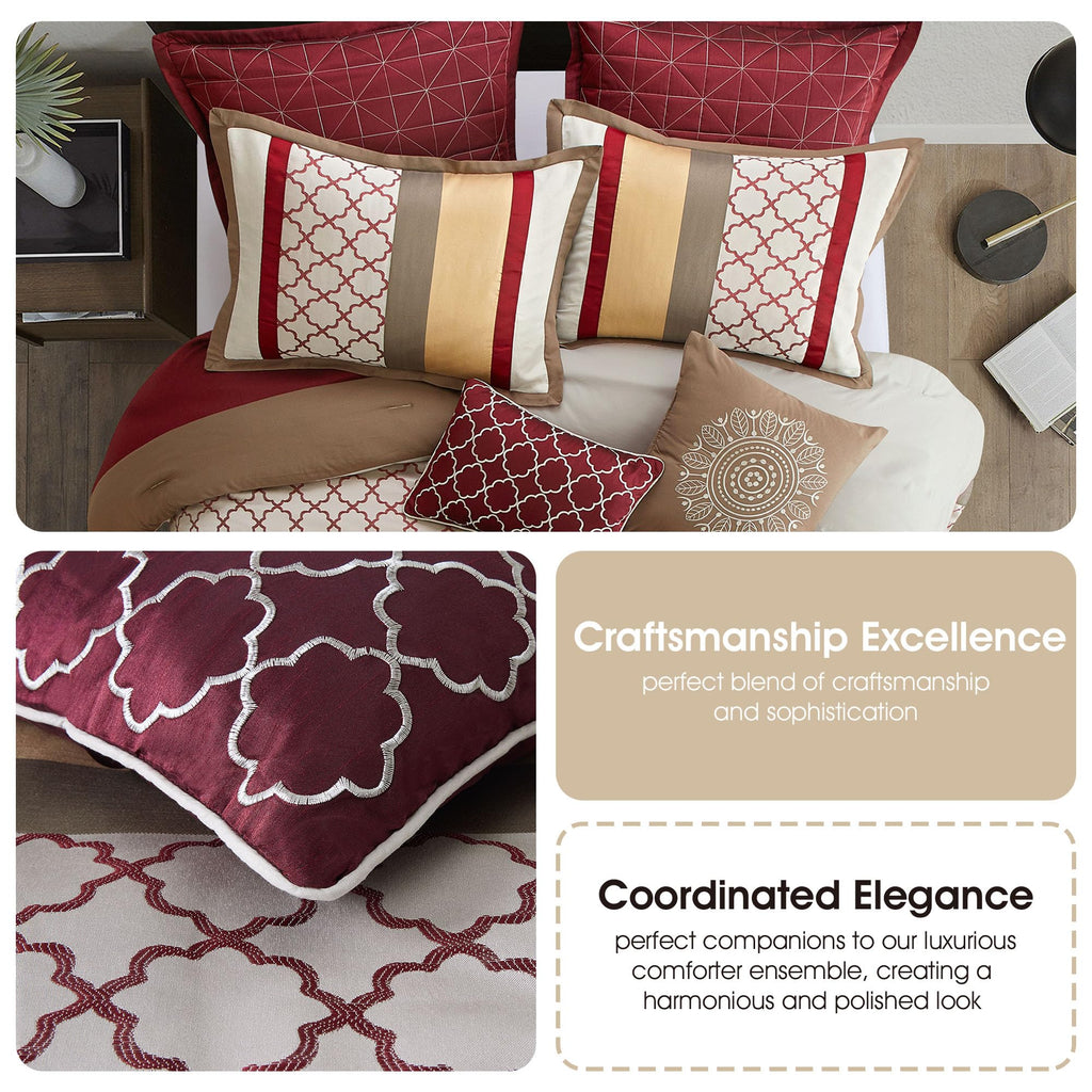 Modern Berry Taupe Comforter Set, Geometric, Jacquard 8 Pieces Bedding Sets All Season with Comforters, Bed