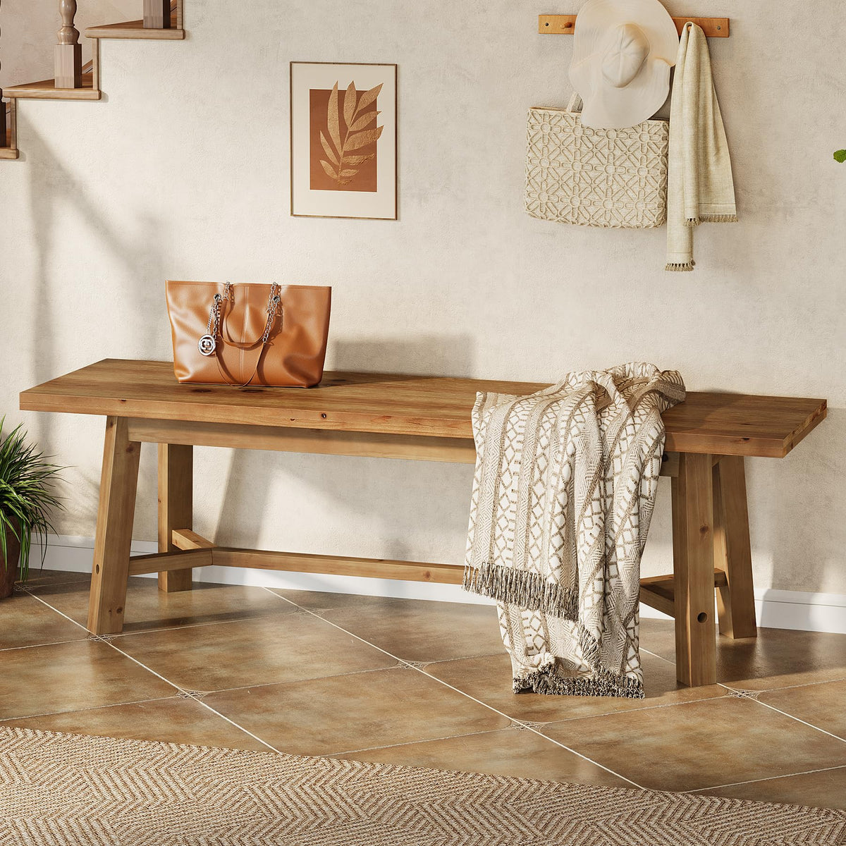 55" Solid Wood Bench, Farmhouse Bench Seat