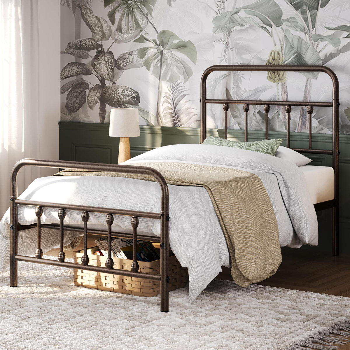 2 Pcs Bed Frame with Headboard, Victorian Vintage Bronze