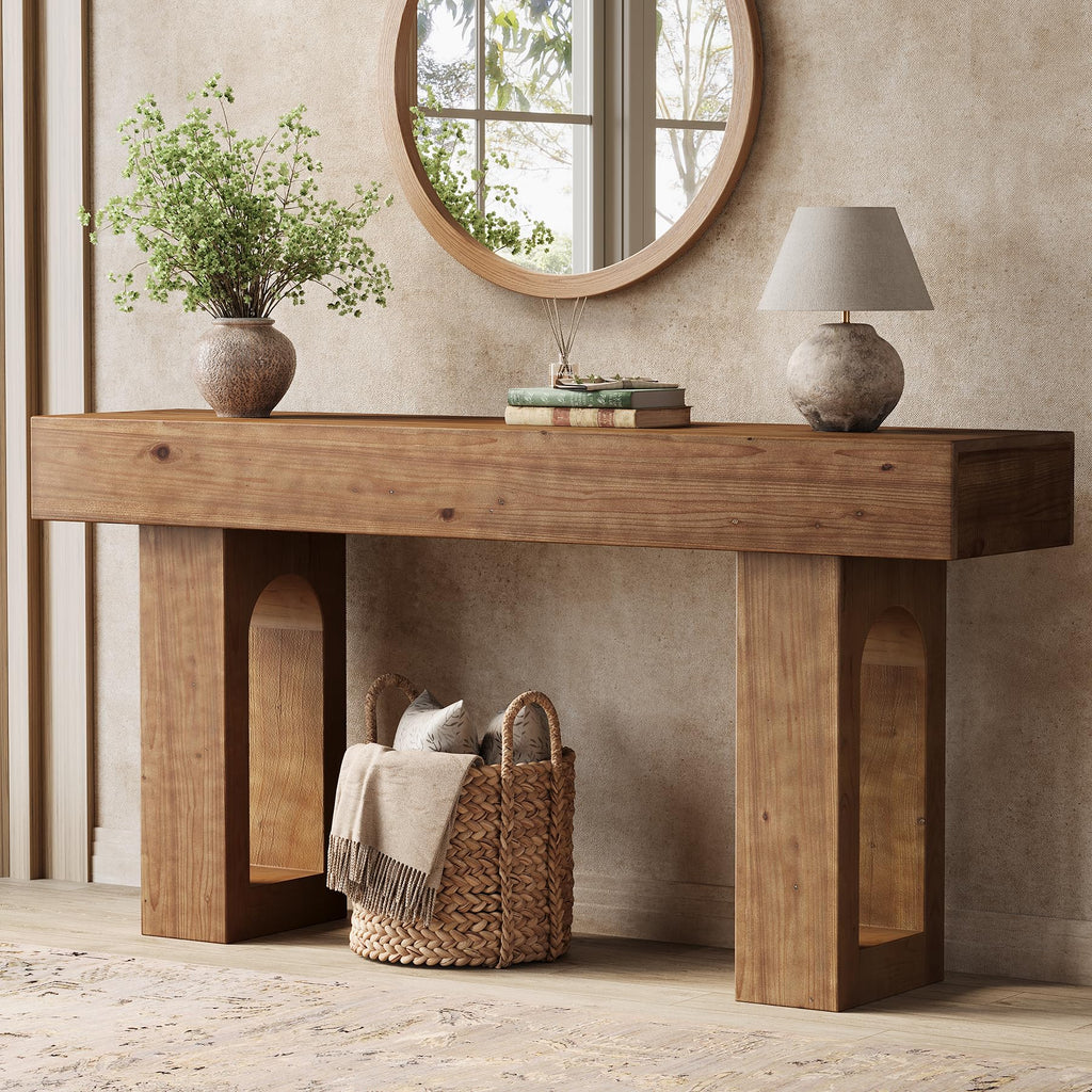 Solid Wood Console Table, 63" Long Farmhouse Entryway Table