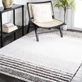 Berber Shag Collection Area Rug - 7' Square, Ivory & Grey, Stripe Design, Non-Shedding & Easy Care, 1.25-inch Thick