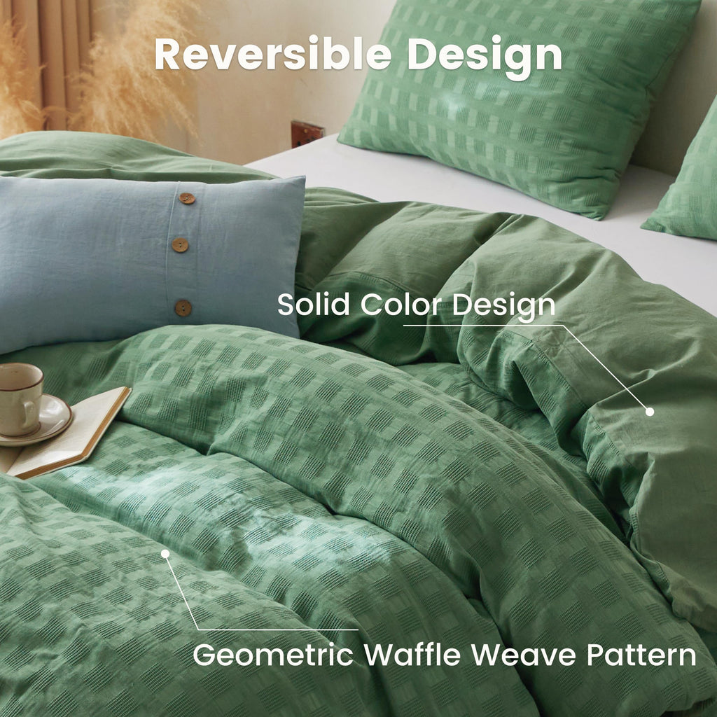 100% Cotton Duvet Cover Set Waffle Weave 2PCS (1 Comforter Cover, 1 Pillow Sham) Reversible Soft Skin-Friendly
