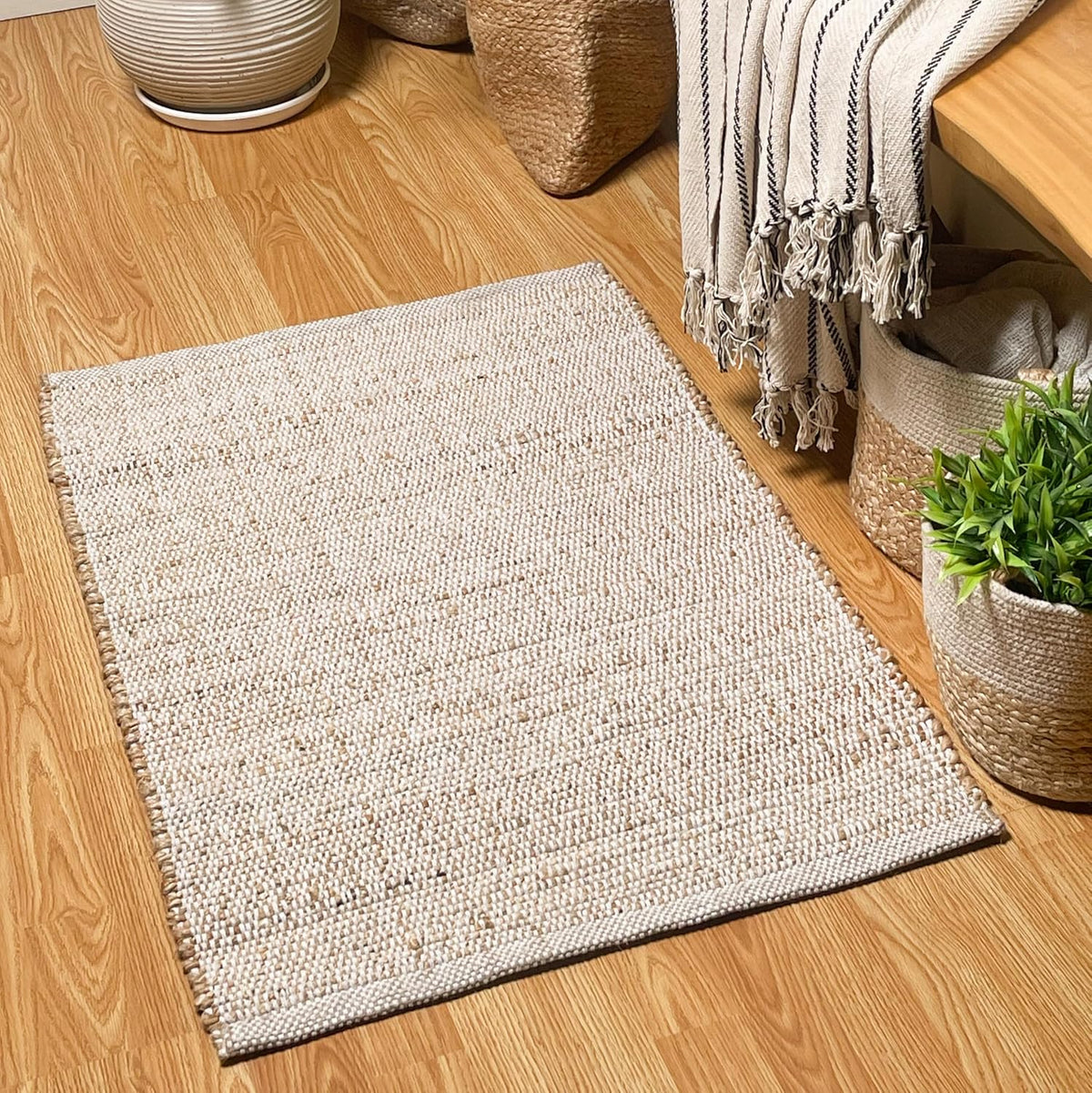 Hand Woven Doormat Rug, Natural Jute Cotton