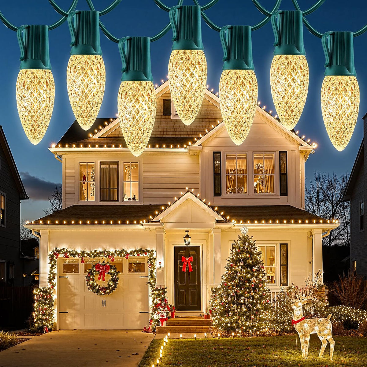 C9 Christmas String Lights, 100FT LED Warm White Outdoor Lights