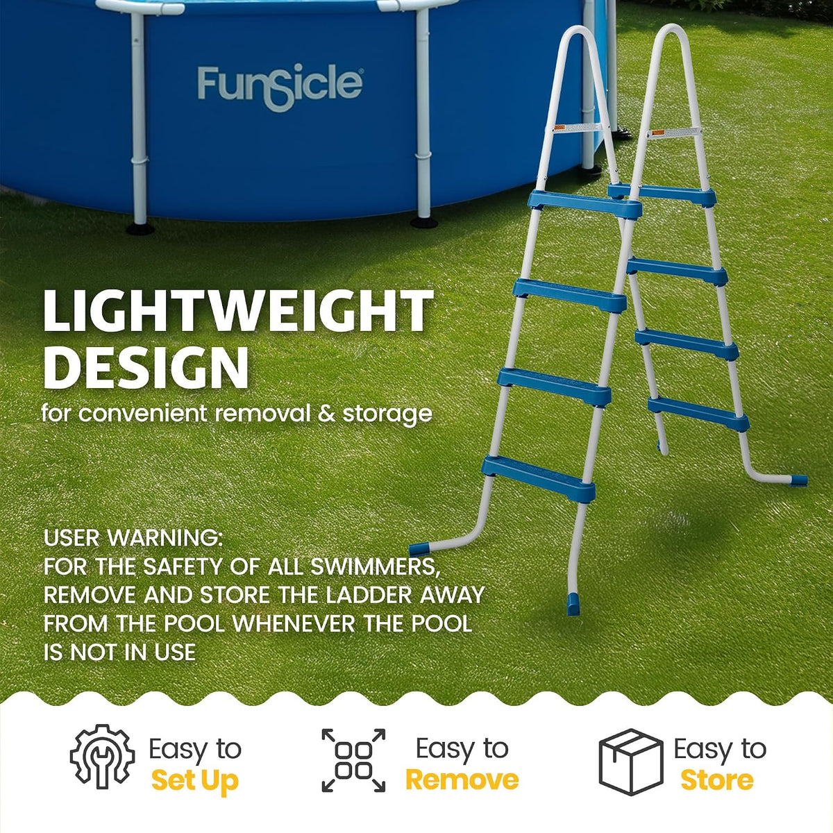 52" SureStep Pool Ladder, for Above Ground Swimming Pools, Blue & White | Lightweight, Removable Ladder with Non-Slip
