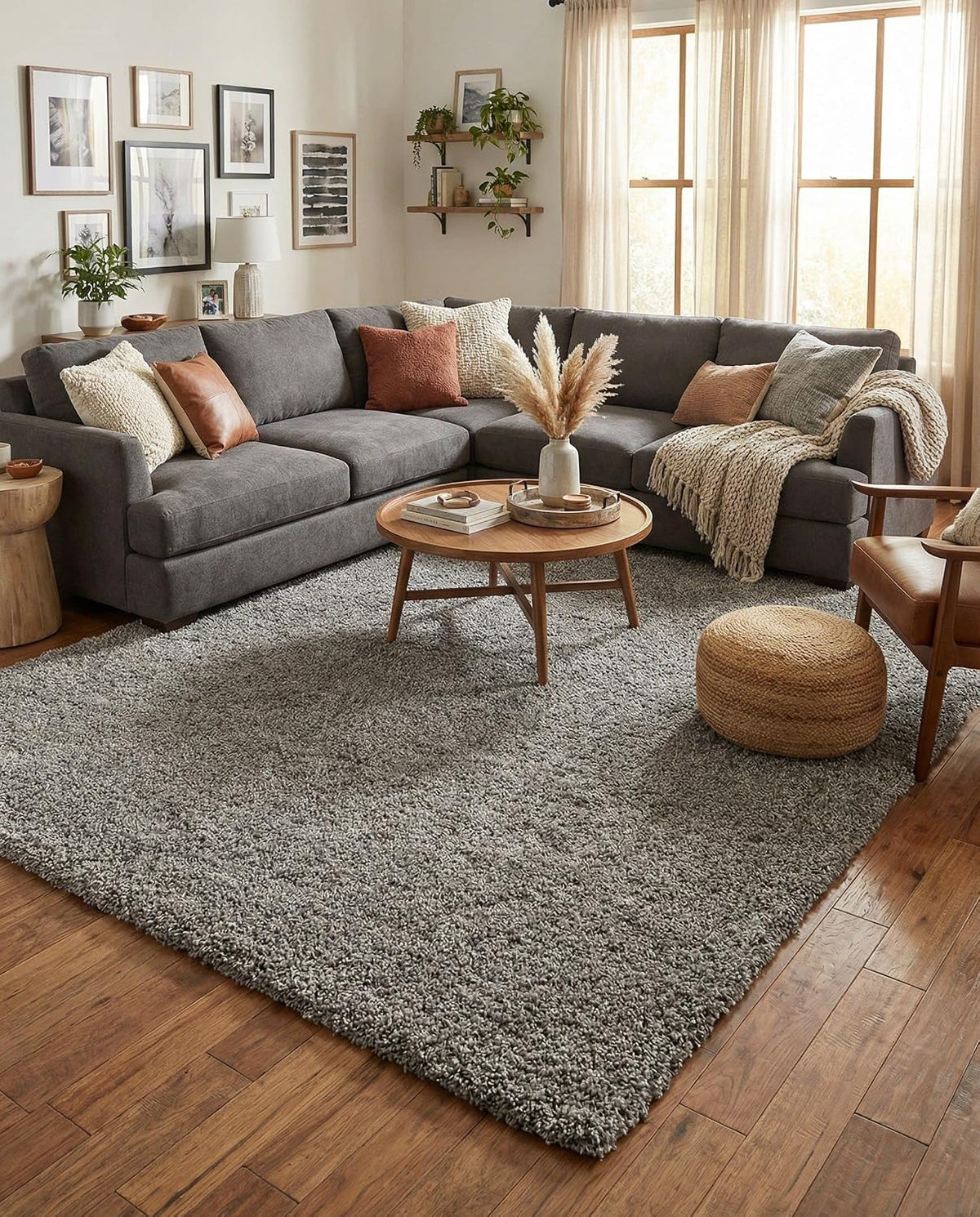 Solid Shag Rug - 1 Cloud Gray Shag Rug - Plush 1.5-Inch Pile, Stain-Resistant & Kid-Friendly, Perfect for