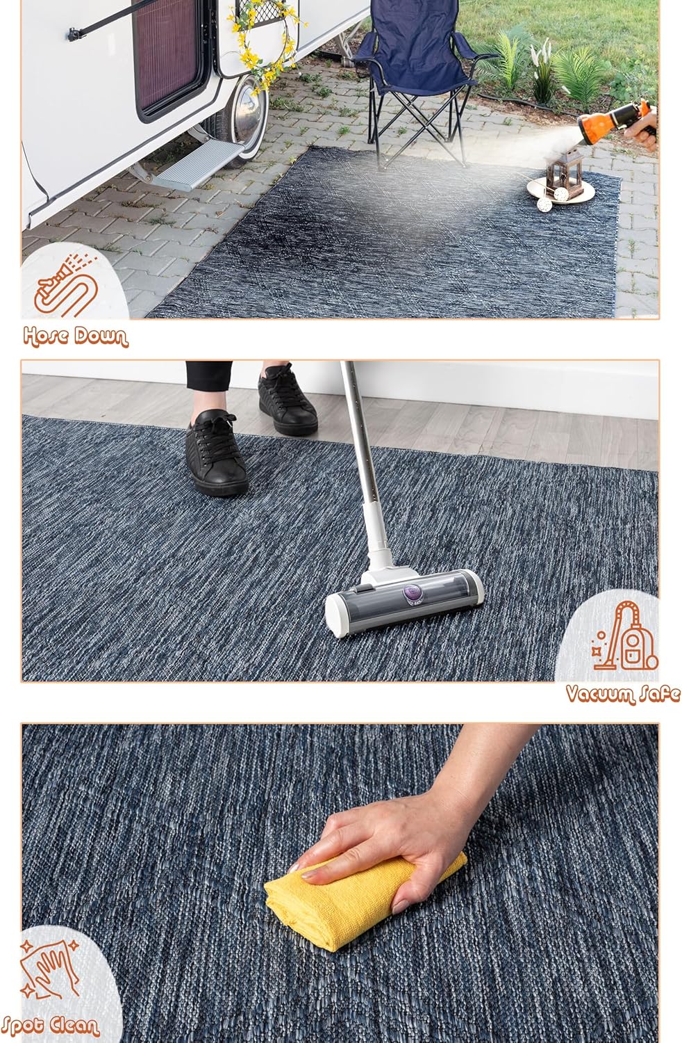 Darla Textured Foldable Indoor Outdoor Rug, Weather Resistant, Easy Clean, UV Resistant, Lightweight