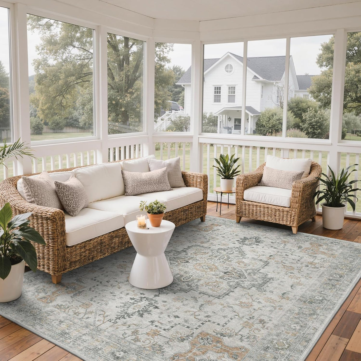 Outdoor & Indoor Area Rug, Waterproof, Non-Shedding, Easy Cleaning, Boho Mat for Patio, Living Room, Balcony