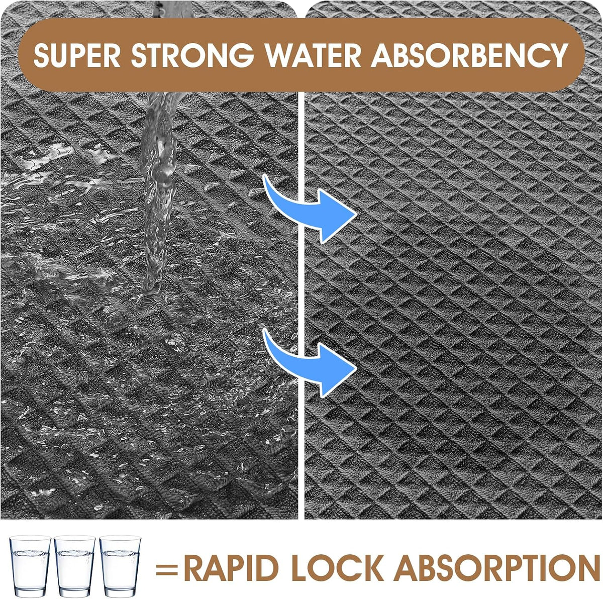 Memory Foam Bath Mat Set 3 Piece, Ultra Soft Absorbent Waffle Bathroom Rugs, Super Non-Slip PVC Backing Bath Rug