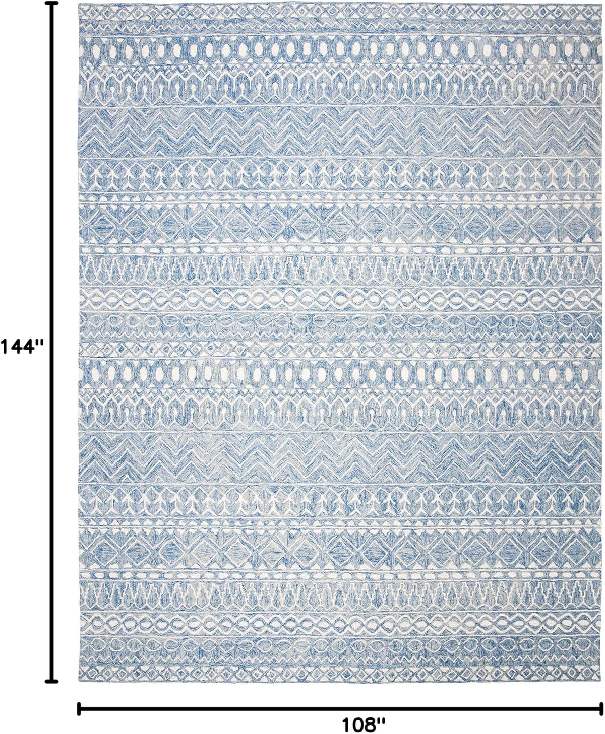 Micro-Loop Area Rug, Blue & Ivory, Handmade Moroccan Boho Tribal Wool