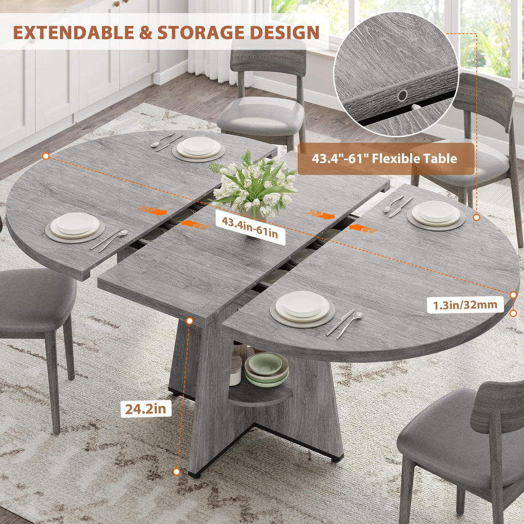 Inspired Saarinen Style Extendable Dining Table, Round Kitchen Dining Room Dinner Table with for 4 6 8 People, Space Saving Modern Oval