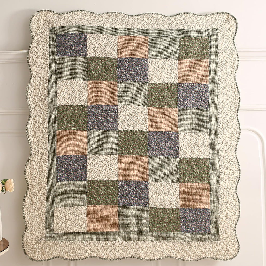 Patchwork Cotton Quilted Throw Blanket (Blue, 50"x60")