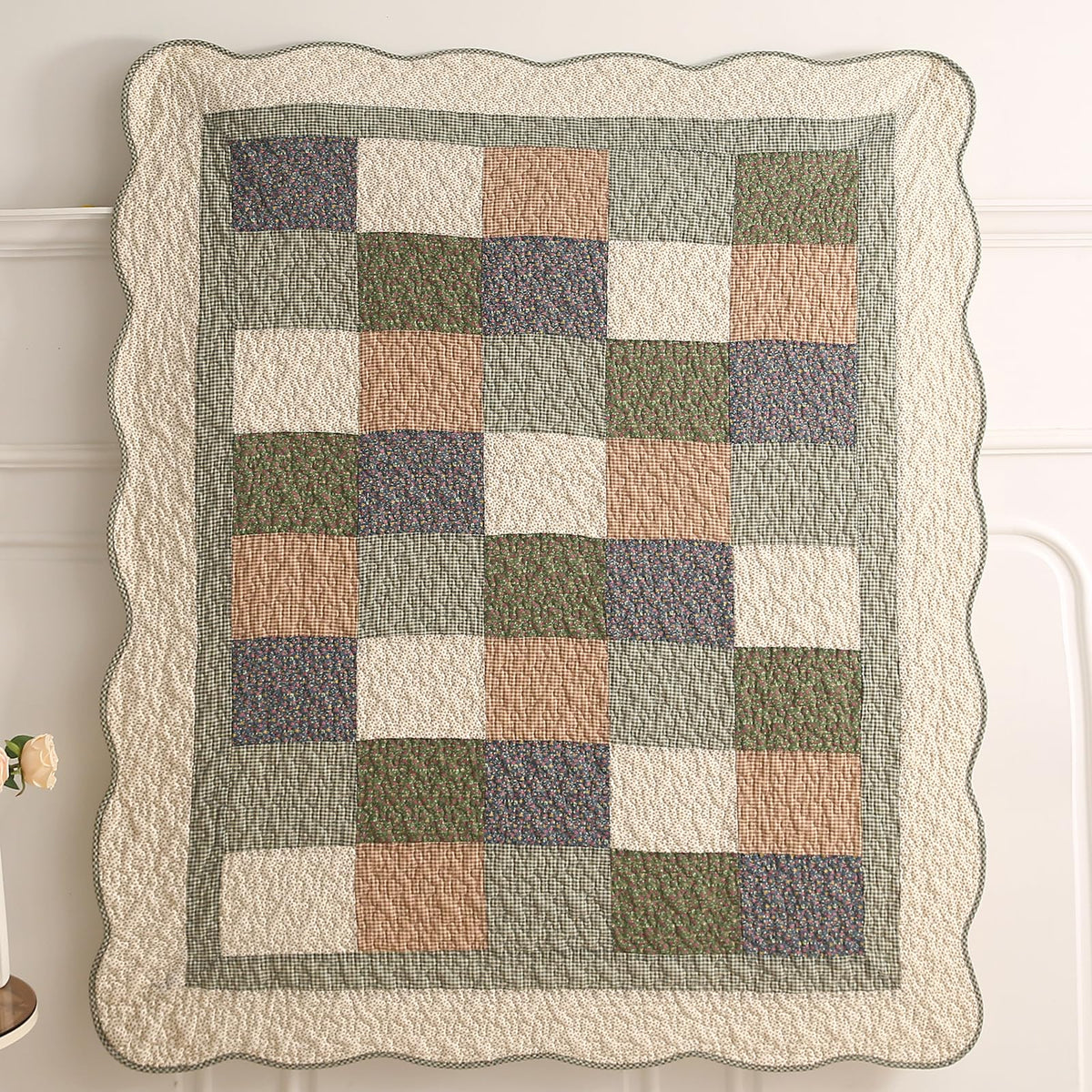 Patchwork Cotton Quilted Throw Blanket (Blue, 50"x60")