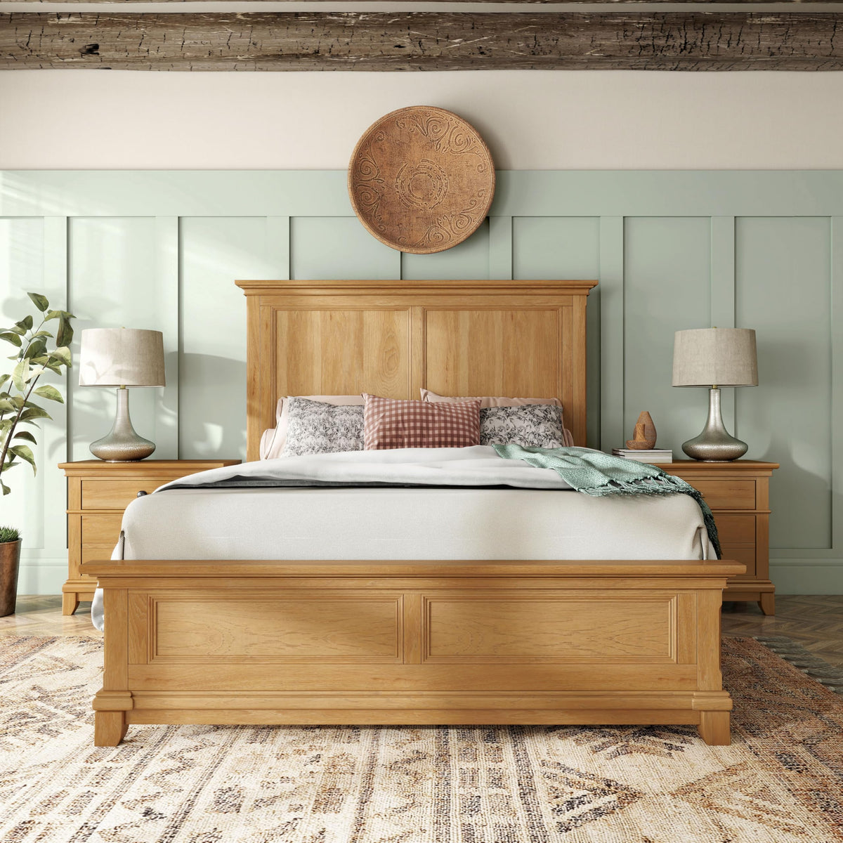 Yardley Farmhouse Solid Wood -Size Bed with Plank Headboard, Wooden Bedframe, Box Spring Required, Guest Room