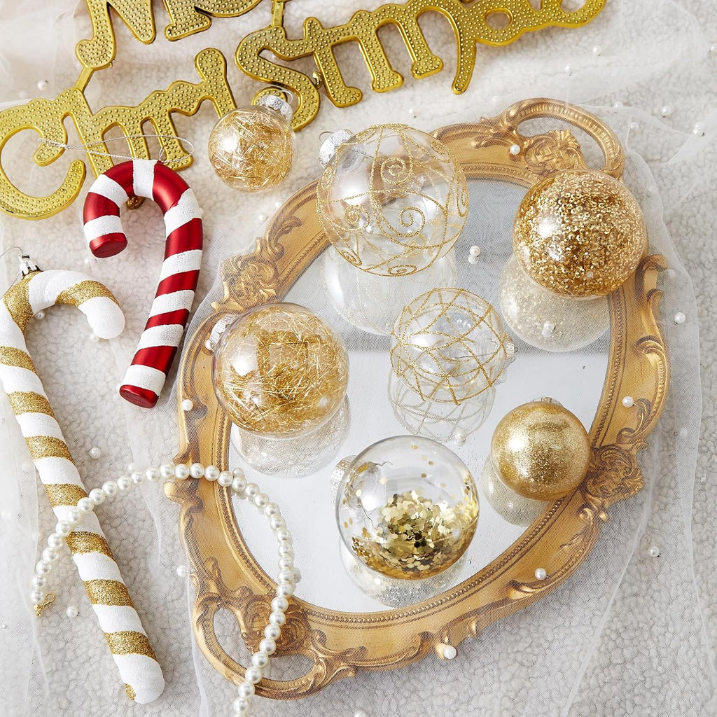 Christmas Ball Ornaments Shatterproof Clear Large Plastic Hanging Ball Decorative Baubles Set with Stuffed Delicate