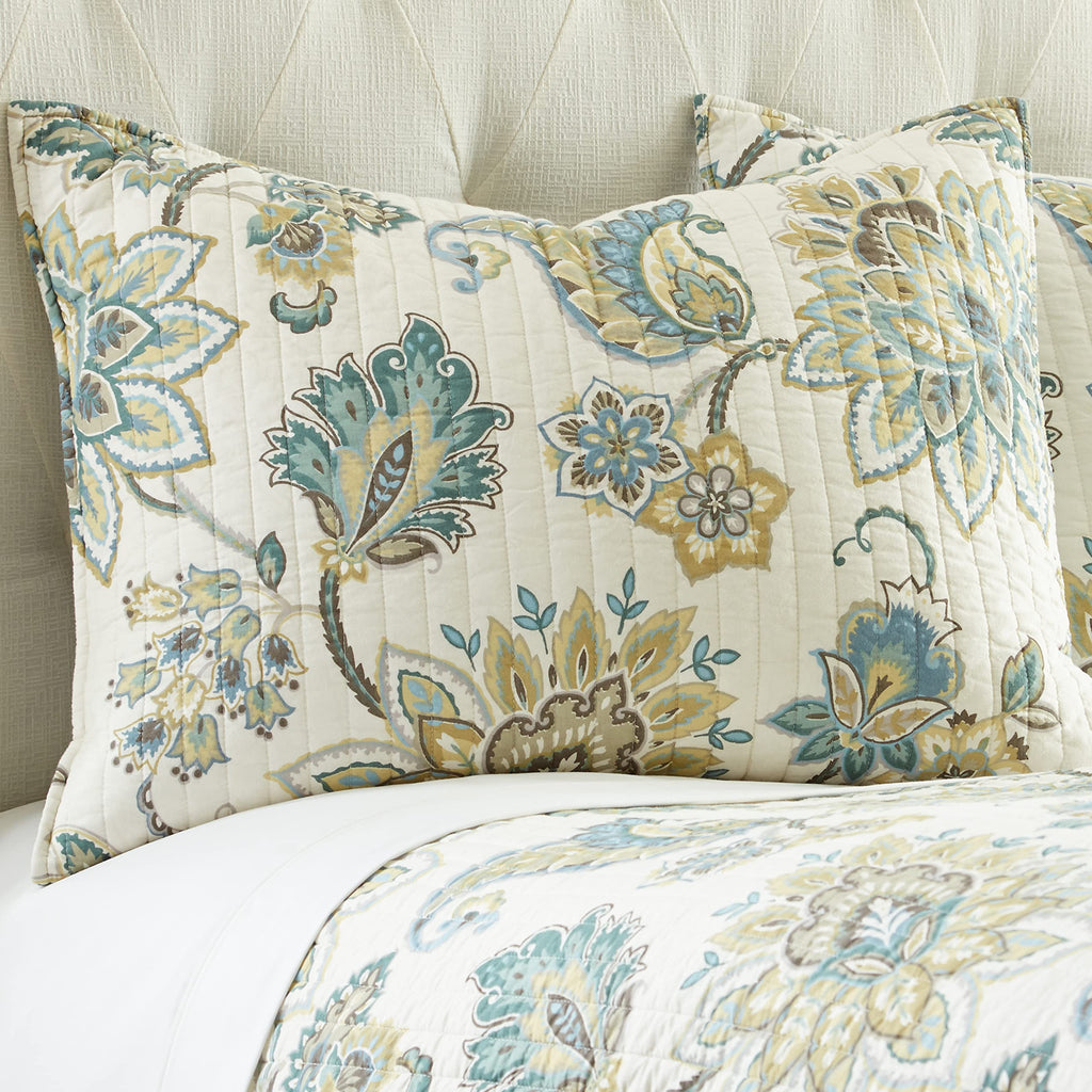 Grey Palladium Quilt Set - Quilt 106x92in. + Two Pillow Shams 36x20in. - Paisley - Green, Yellow