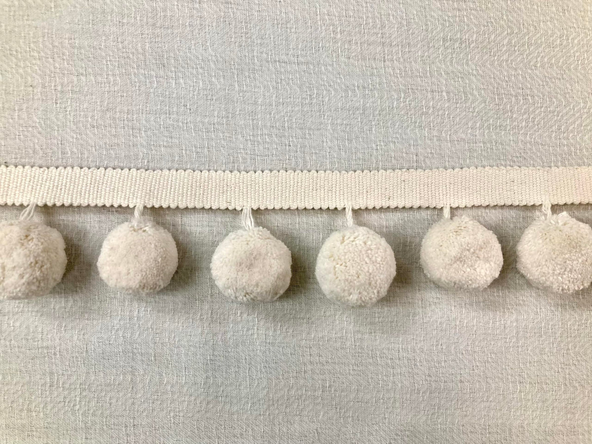 Off White Linen Jumbo Designer Pom Pom Fringe 2.25" Width Trim 24 Handmade Pom Pom's Per Yard 1.25" Diameter per Pom