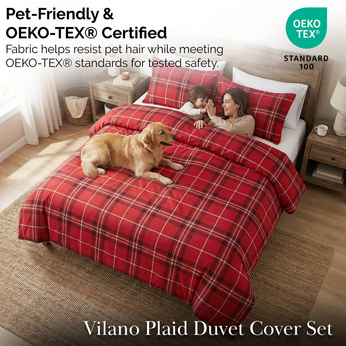 Plaid Duvet Cover Set Easy Care Hotel Quality Red