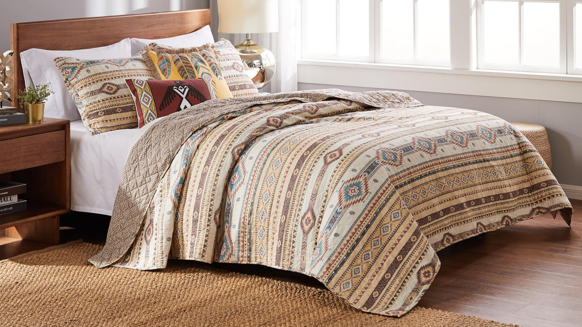 Barefoot Bungalow Phoenix Western Spirit Quilt Set, 3-Piece, Tan