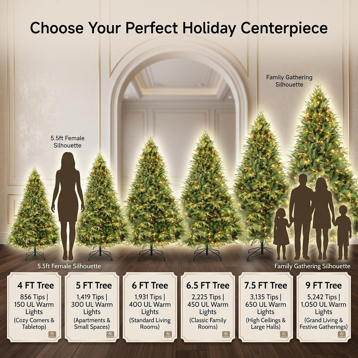 PE/PVC Hybrid Prelit Christmas Tree Green, 4 to 9 ft
