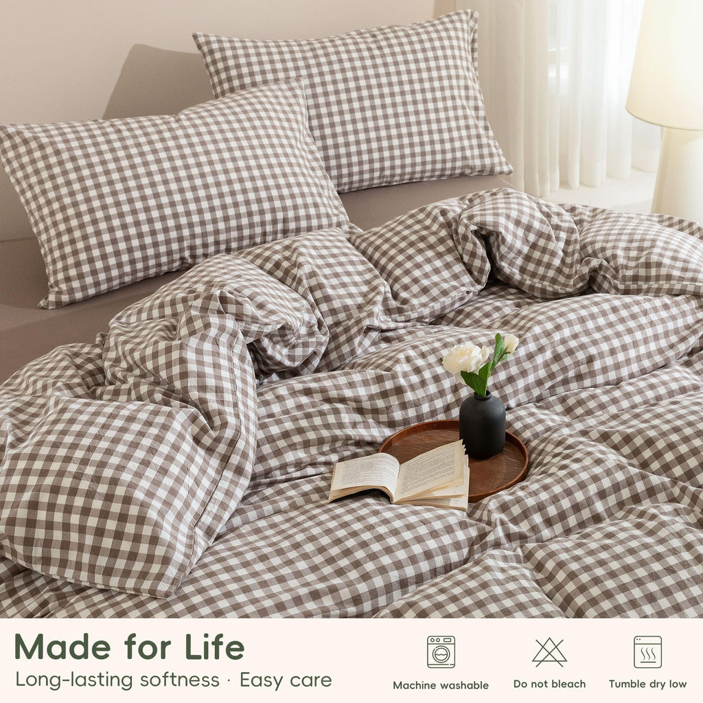 Washed Cotton Duvet Cover Set, 3-Piece, Classic Gingham