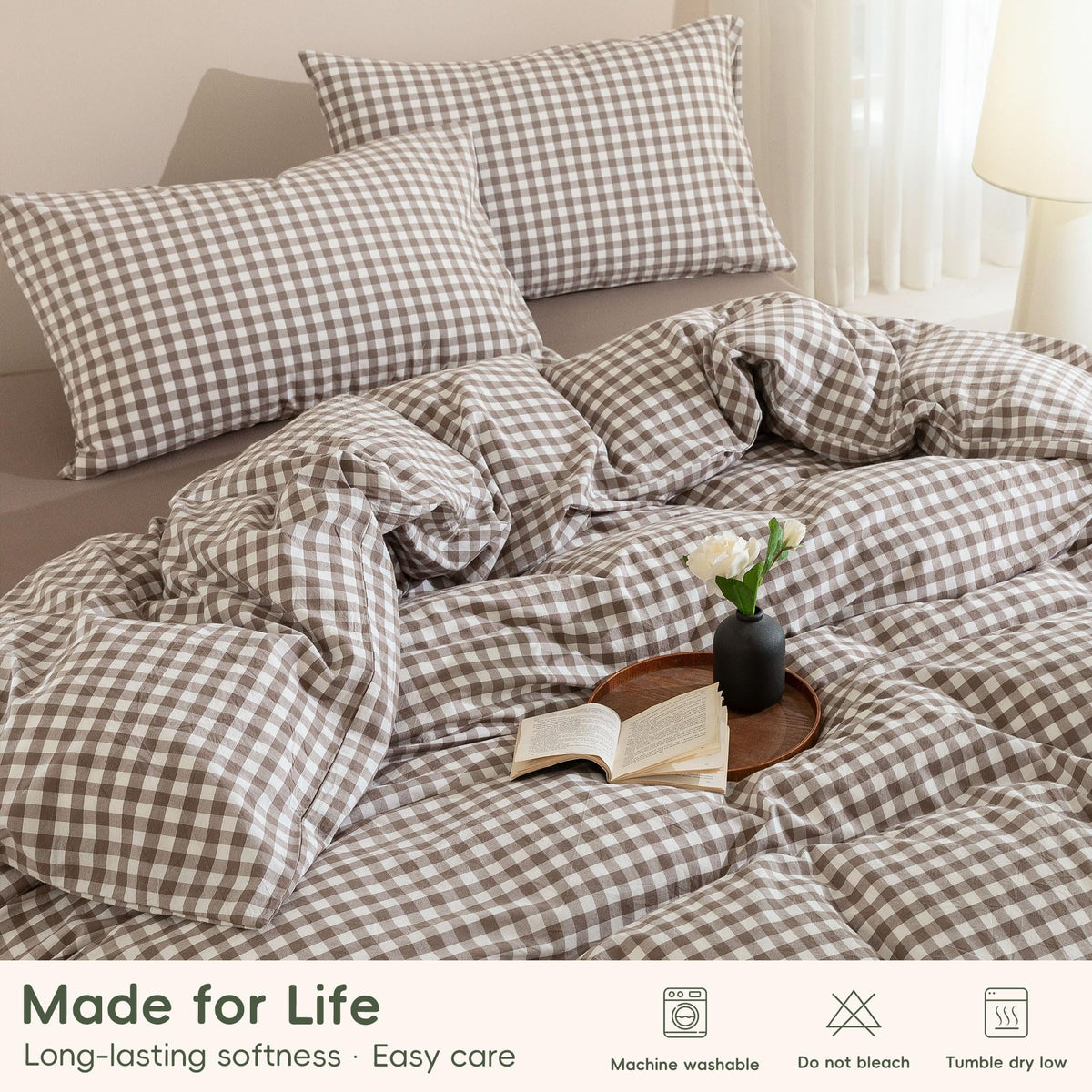 Washed Cotton Duvet Cover Set, 3-Piece, Classic Gingham