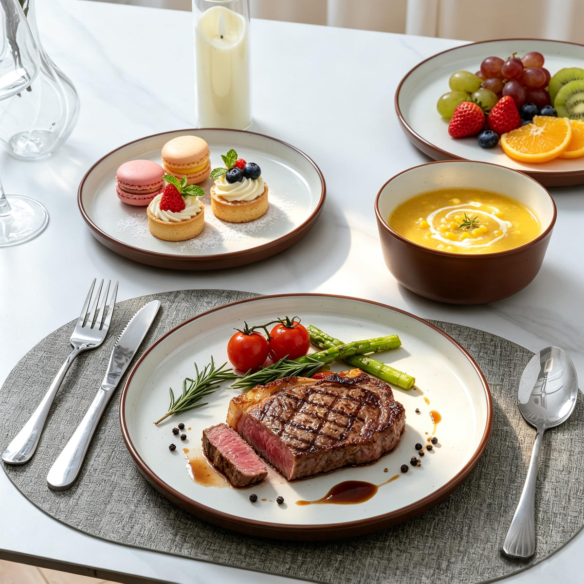 Fall Melamine Dishes Dinnerware Sets, 12-Piece Modern Plates and Bowls Set
