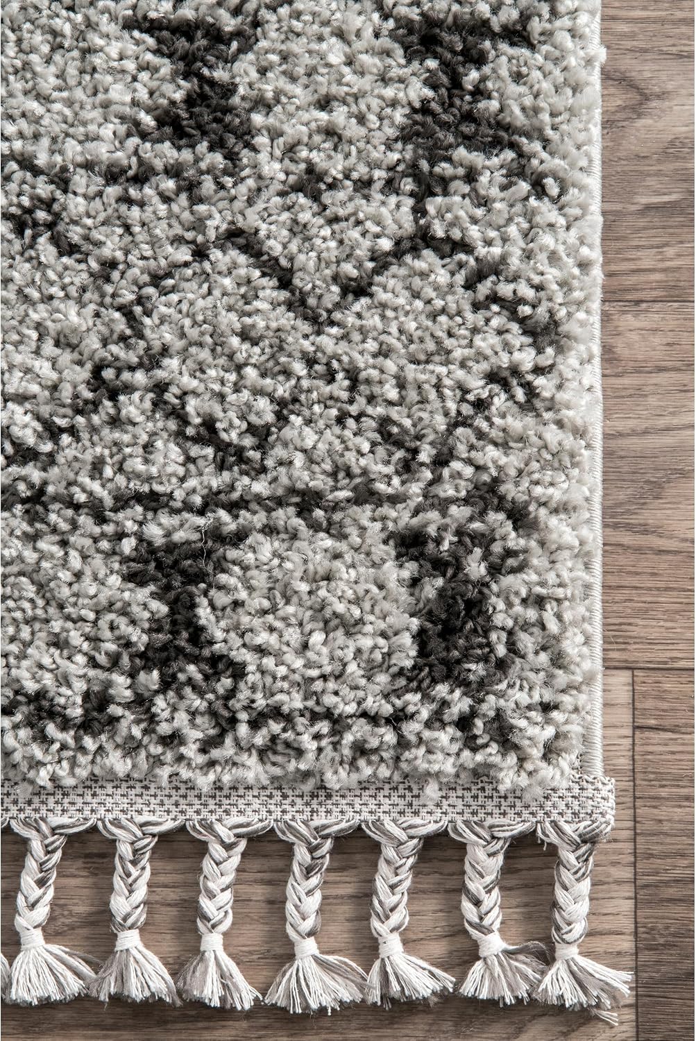 Vasiliki Grey/Ivory, 4' Square, Moroccan Shag, Tassel, Soft and Plush, High Traffic, Stain Resistant, Easy Clean