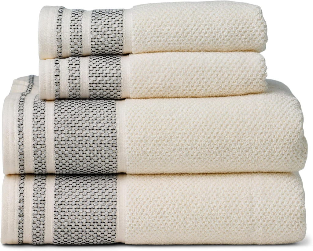 100% Organic Cotton Rice Weave Jacquard 700 GSM Luxury Bath Towel Set - 2 Large Bath Towels, 2 Hand Towels