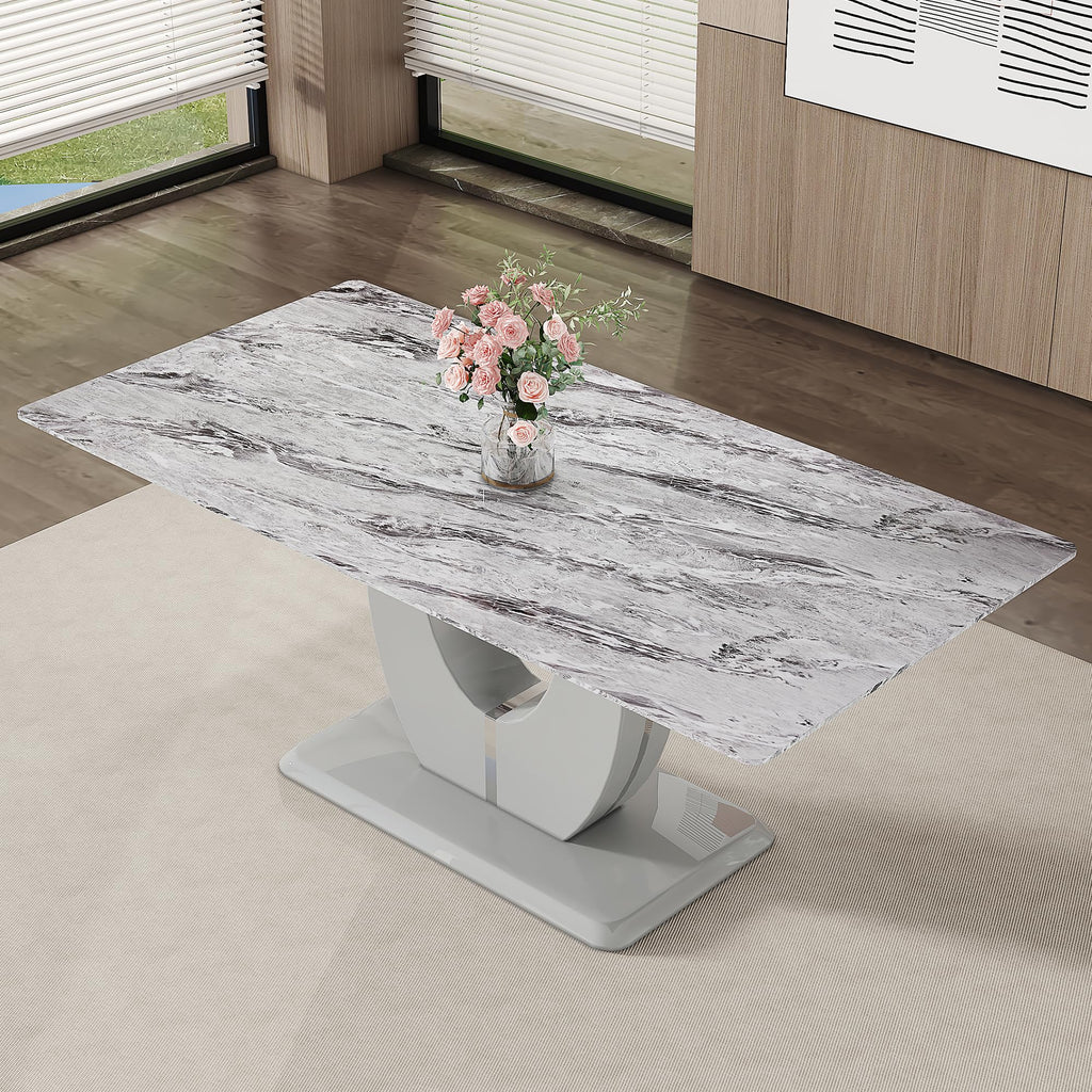 Inspired Saarinen Style 71-Inch Gray Faux Marble Dining Table with Pedestal Base