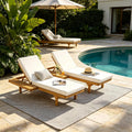 Acacia Wood Chaise Lounge Chair Set of 2, Double/Single Outdoor Sunbathing Pool Lounger with 4'' Cushion, Patio