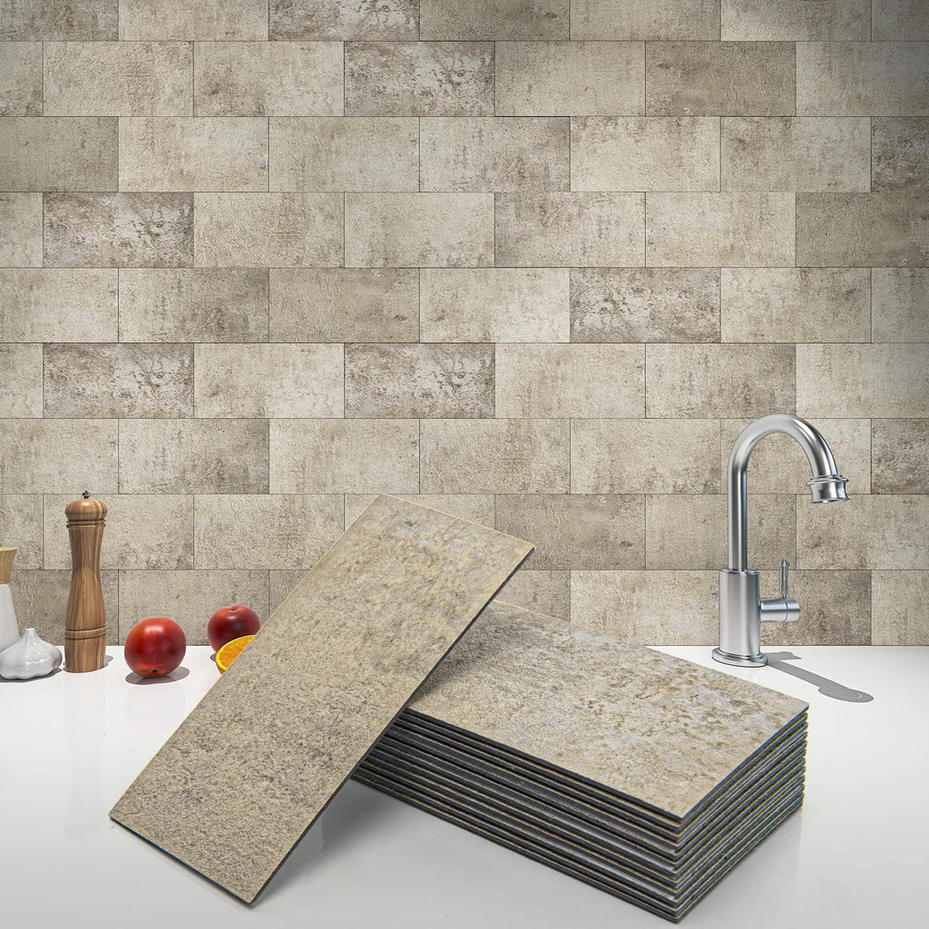 102-Pack Peel and Stick Backsplash, Stick on Subway Tile, Stone Beige